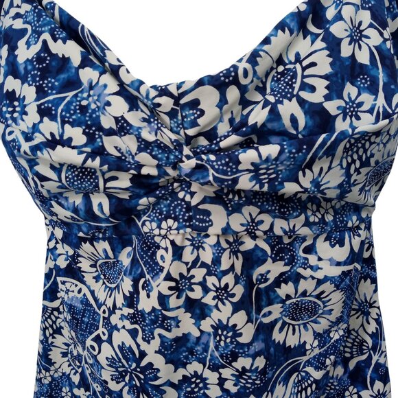 Title Nine Blue Floral Tankini Top Size 38C Underwire Bra Cups Racerback Halter - Picture 2 of 10